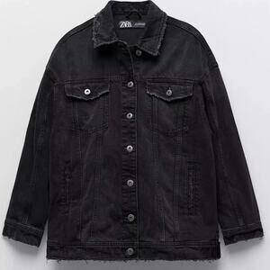 ZARA Oversized Denim Trucker Boyfriend Jacket Black Small